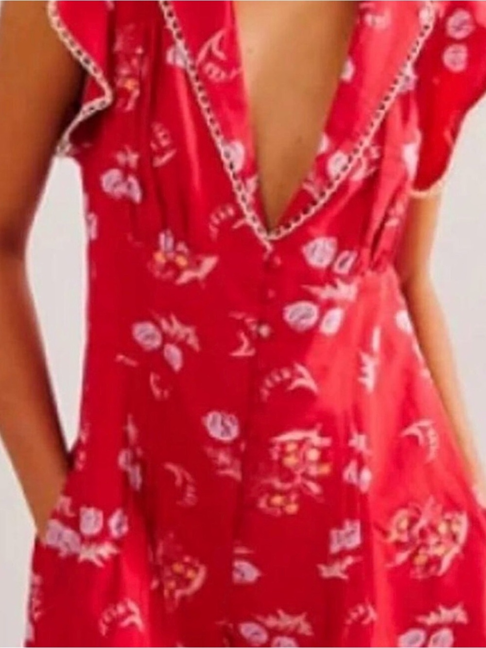 Free People Good Things Romper- Red Floral.  Size 10